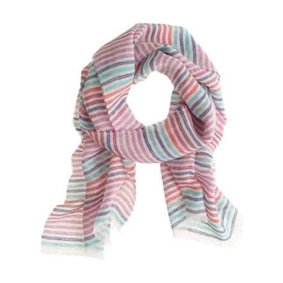 J.CREW NWT Multicolor Stripe Linen & Cotton Scarf in Linen Fuchsia - Picture 4 of 4